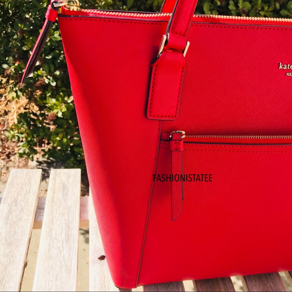 Kate Spade Large Red Pocket Tote Bag Cameron Rosso - Picture 4 of 8